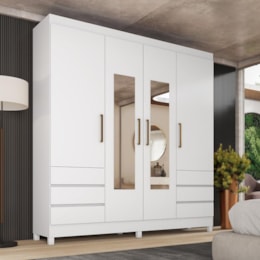Guarda Roupa Casal Roma 4 Portas com Espelho Branco – Demóbile