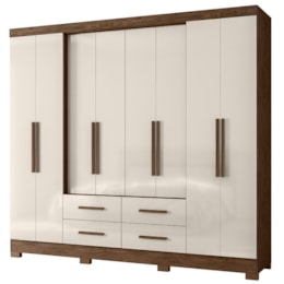 Guarda Roupa Casal San Lorenzo 8 Portas e 4 Gavetas Castanho Wood/Off White - Moval