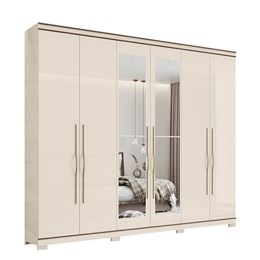 Guarda Roupa Casal Titano 6 Portas com Espelho Off White/Castanho - Móveis Henn Guarda Roupa Casal Titano 6 Portas com Espelho Off White/Castanho - Móveis Henn