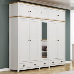 Guarda Roupa Casal Topázio 10 Portas e 3 Gavetas Branco/Freijó com Espelho - Finestra Móveis 