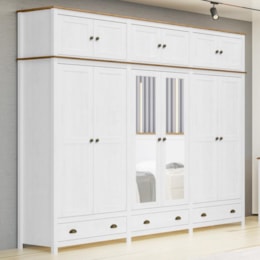Guarda Roupa Casal Topázio 12 Portas e 3 Gavetas Branco/Freijó com Espelho - Finestra Móveis