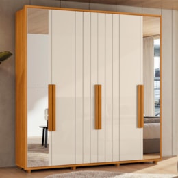 Guarda Roupa Casal Veronese Ripado 6 Portas Cinamomo/Off White com Espelho - Madetec