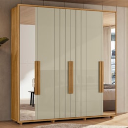 Guarda Roupa Casal Veronese Ripado 6 Portas Cumaru/Opala com Espelho - Madetec