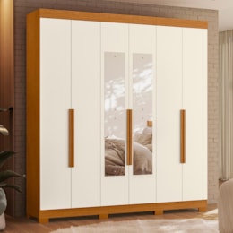 Guarda Roupa Casal Vinci 6 Portas Cinamomo/Off White com Espelho - Móveis Albatroz Guarda Roupa Casal Vinci 6 Portas Cinamomo/Off White com Espelho - Móveis Albatroz
