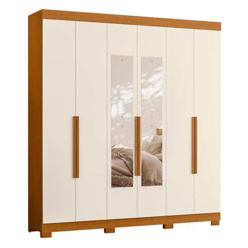 Guarda Roupa Casal Vinci 6 Portas Cinamomo/Off White com Espelho - Móveis Albatroz