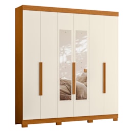 Guarda Roupa Casal Vinci 6 Portas Cinamomo/Off White com Espelho - Móveis Albatroz Guarda Roupa Casal Vinci 6 Portas Cinamomo/Off White com Espelho - Móveis Albatroz
