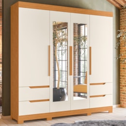 Guarda Roupa Casal Vivacce 4 Portas e 4 Gavetas Cinamomo/Off White com Espelho - Móveis Albatroz Guarda Roupa Casal Vivacce 4 Portas e 4 Gavetas Cinamomo/Off White com Espelho - Móveis Albatroz