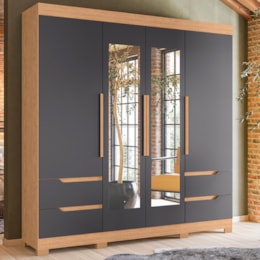 Guarda Roupa Casal Vivacce 4 Portas e 4 Gavetas Freijó/Titanium com Espelho - Móveis Albatroz Guarda Roupa Casal Vivacce 4 Portas e 4 Gavetas Freijó/Titanium com Espelho - Móveis Albatroz