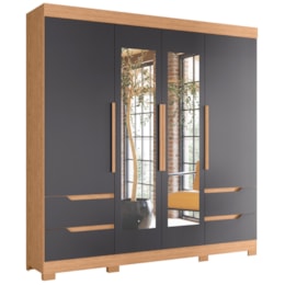 Guarda Roupa Casal Vivacce 4 Portas e 4 Gavetas Freijó/Titanium com Espelho - Móveis Albatroz Guarda Roupa Casal Vivacce 4 Portas e 4 Gavetas Freijó/Titanium com Espelho - Móveis Albatroz