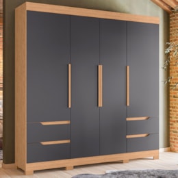 Guarda Roupa Casal Vivacce 4 Portas e 4 Gavetas Freijó/Titanium - Móveis Albatroz Guarda Roupa Casal Vivacce 4 Portas e 4 Gavetas Freijó/Titanium - Móveis Albatroz