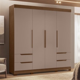 Guarda Roupa Casal Vivacce 4 Portas e 4 Gavetas Nogueira/Capuccino - Móveis Albatroz