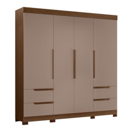 Guarda Roupa Casal Vivacce 4 Portas e 4 Gavetas Nogueira/Capuccino - Móveis Albatroz