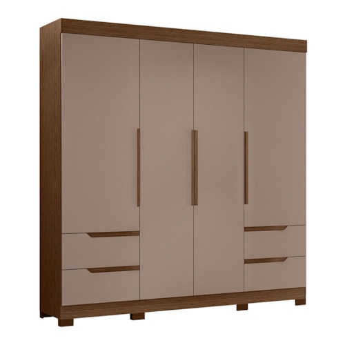 Guarda Roupa Casal Vivacce 4 Portas e 4 Gavetas Nogueira/Capuccino - Móveis Albatroz