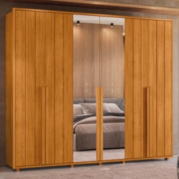 Guarda Roupa Casal Volpi Ripado 6 Portas Cinamomo com 4 Espelhos - Madetec