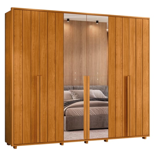 Guarda Roupa Casal Volpi Ripado 6 Portas Cinamomo com 4 Espelhos - Madetec