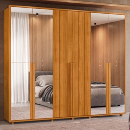Guarda Roupa Casal Volpi Ripado 6 Portas Cinamomo com 8 Espelhos - Madetec Guarda Roupa Casal Volpi Ripado 6 Portas Cinamomo com 8 Espelhos - Madetec