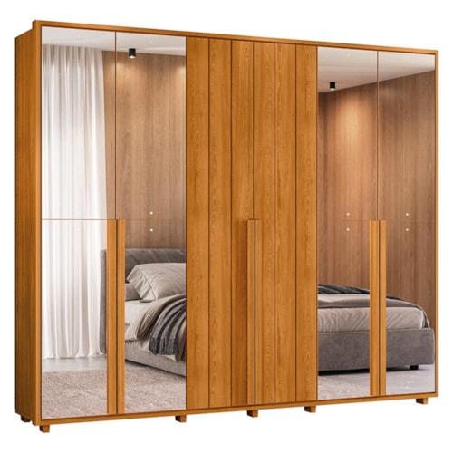 Guarda Roupa Casal Volpi Ripado 6 Portas Cinamomo com 8 Espelhos - Madetec