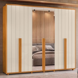 Guarda Roupa Casal Volpi Ripado 6 Portas Cinamomo/Off White com 4 Espelhos - Madetec
