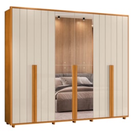 Guarda Roupa Casal Volpi Ripado 6 Portas Cinamomo/Off White com 4 Espelhos - Madetec