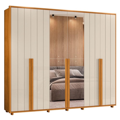 Guarda Roupa Casal Volpi Ripado 6 Portas Cinamomo/Off White com 4 Espelhos - Madetec