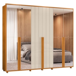 Guarda Roupa Casal Volpi Ripado 6 Portas Cinamomo/Off White com 8 Espelhos - Madetec Guarda Roupa Casal Volpi Ripado 6 Portas Cinamomo/Off White com 8 Espelhos - Madetec