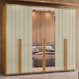 Guarda Roupa Casal Volpi Ripado 6 Portas Cumaru/Opala com 4 Espelhos - Madetec