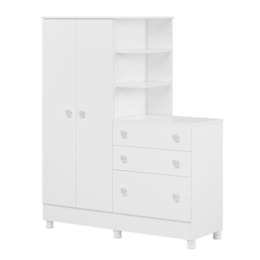 Guarda Roupa com Cômoda Infantil Doce Sonho 2 Portas e 3 Gavetas Branco com Pés - Qmovi Guarda Roupa com Cômoda Infantil Doce Sonho 2 Portas e 3 Gavetas Branco com Pés - Qmovi