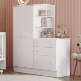 Guarda Roupa com Cômoda Infantil Doce Sonho 2 Portas e 3 Gavetas Branco - Qmovi Guarda Roupa com Cômoda Infantil Doce Sonho 2 Portas e 3 Gavetas Branco - Qmovi