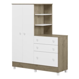 Guarda Roupa com Cômoda Infantil Doce Sonho 2 Portas e 3 Gavetas Carvalho/Branco com Pés - Qmovi Guarda Roupa com Cômoda Infantil Doce Sonho 2 Portas e 3 Gavetas Carvalho/Branco com Pés - Qmovi