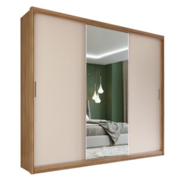 Guarda Roupa Dalila 3 Portas, 2 Gavetas e 3 Cabideiros Flex Amêndola/Off White com Espelho - Demóbile Guarda Roupa Dalila 3 Portas, 2 Gavetas e 3 Cabideiros Flex Amêndola/Off White com Espelho - Demóbile