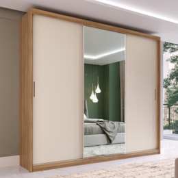 Guarda Roupa Dalila 3 Portas, 2 Gavetas e 3 Cabideiros Flex Amêndola/Off White com Espelho - Demóbile Guarda Roupa Dalila 3 Portas, 2 Gavetas e 3 Cabideiros Flex Amêndola/Off White com Espelho - Demóbile