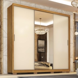 Guarda Roupa Dalila 3 Portas, 4 Gavetas, 3 Cabideiros Flex Cinamon Touch/Off White com Espelho e Pés - Demóbile