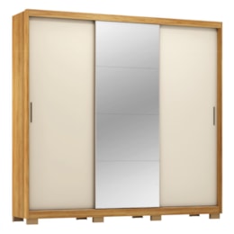 Guarda Roupa Dalila 3 Portas, 4 Gavetas, 3 Cabideiros Flex Cinamon Touch/Off White com Espelho e Pés - Demóbile