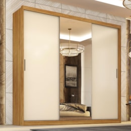 Guarda Roupa Dalila 3 Portas, 4 Gavetas e 3 Cabideiros Flex Cinamon Touch/Off White com Espelho - Demóbile