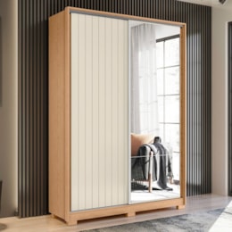 Guarda Roupa Frizatto 2 Portas Deslizantes Flex Freijó/Off White com Espelho - Móveis Albatroz