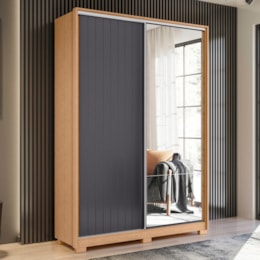 Guarda Roupa Frizatto 2 Portas Deslizantes Flex Freijó/Titanium com Espelho - Móveis Albatroz