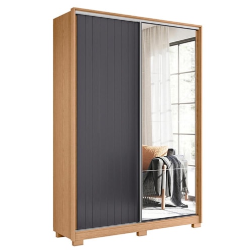Guarda Roupa Frizatto 2 Portas Deslizantes Flex Freijó/Titanium com Espelho - Móveis Albatroz