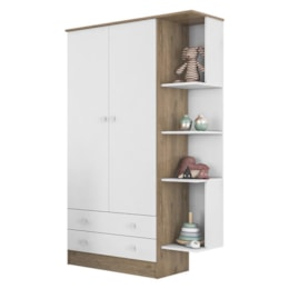 Guarda Roupa Infantil 2 Portas e 2 Gavetas Doce Sonho Carvalho/Branco com Nicho - Qmovi  Guarda Roupa Infantil 2 Portas e 2 Gavetas Doce Sonho Carvalho/Branco com Nicho - Qmovi