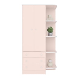 Guarda Roupa Infantil 2 Portas e 3 Gavetas Doce Sonho Rosa Acetinado com Nicho - Qmovi Guarda Roupa Infantil 2 Portas e 3 Gavetas Doce Sonho Rosa Acetinado com Nicho - Qmovi