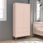 Guarda Roupa Infantil 2 Portas Theo Retrô Rosa Fosco com Pés Amadeirado - Reller Móveis