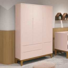 Guarda Roupa Infantil 3 Portas Classic Rosa Fosco com Pés Amadeirado - Reller Móveis Guarda Roupa Infantil 3 Portas Classic Rosa Fosco com Pés Amadeirado - Reller Móveis