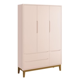 Guarda Roupa Infantil 3 Portas Classic Rosa Fosco com Pés Amadeirado - Reller Móveis Guarda Roupa Infantil 3 Portas Classic Rosa Fosco com Pés Amadeirado - Reller Móveis