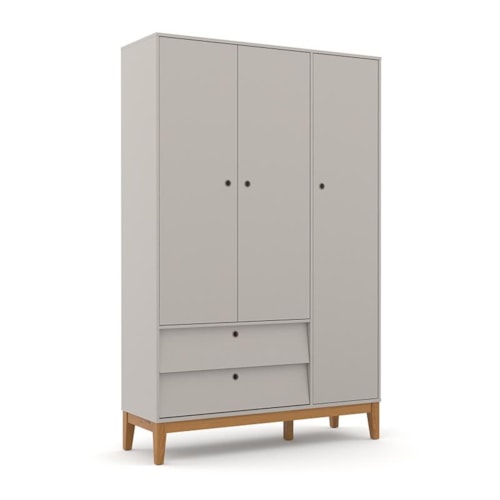 Guarda Roupa Infantil 3 Portas e 2 Gavetas Unique Cinza/Eco Wood - Matic Móveis 