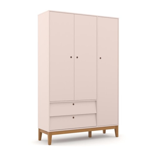 Guarda Roupa Infantil 3 Portas e 2 Gavetas Unique Rosê/Eco Wood - Matic Móveis 