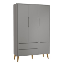 Guarda Roupa Infantil 3 Portas Theo Retrô Cinza Fosco com Pés Amadeirado - Reller Móveis Guarda Roupa Infantil 3 Portas Theo Retrô Cinza Fosco com Pés Amadeirado - Reller Móveis