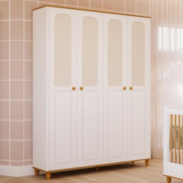 Guarda Roupa Infantil Alfajor 4 Portas Branco Acetinado/Nature - Permóbili Baby