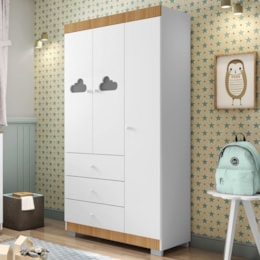 Guarda Roupa Infantil Ane 3 Portas e 3 Gavetas Branco/Carvalho - Phoenix Baby