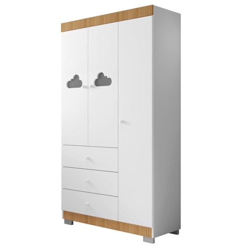 Guarda Roupa Infantil Ane 3 Portas e 3 Gavetas Branco/Carvalho - Phoenix Baby