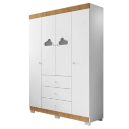Guarda Roupa Infantil Ane 4 Portas e 3 Gavetas Branco/Carvalho - Phoenix Baby