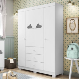 Guarda Roupa Infantil Ane 4 Portas e 3 Gavetas Branco - Phoenix Baby Guarda Roupa Infantil Ane 4 Portas e 3 Gavetas Branco - Phoenix Baby